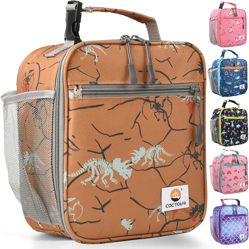 CaCTOUR Lunch Box Kids,Premium Insulated Lunch Bag for Girls Boys,Soft Bag Mini Cooler Back to School Thermal Reusable Lunch Bag for Work School Picnic （Brown Dino - Image 1
